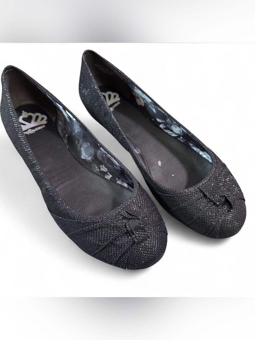 Y2K 2000s FERGALICIOUS Black Sparkle Coquette Ballet Flats